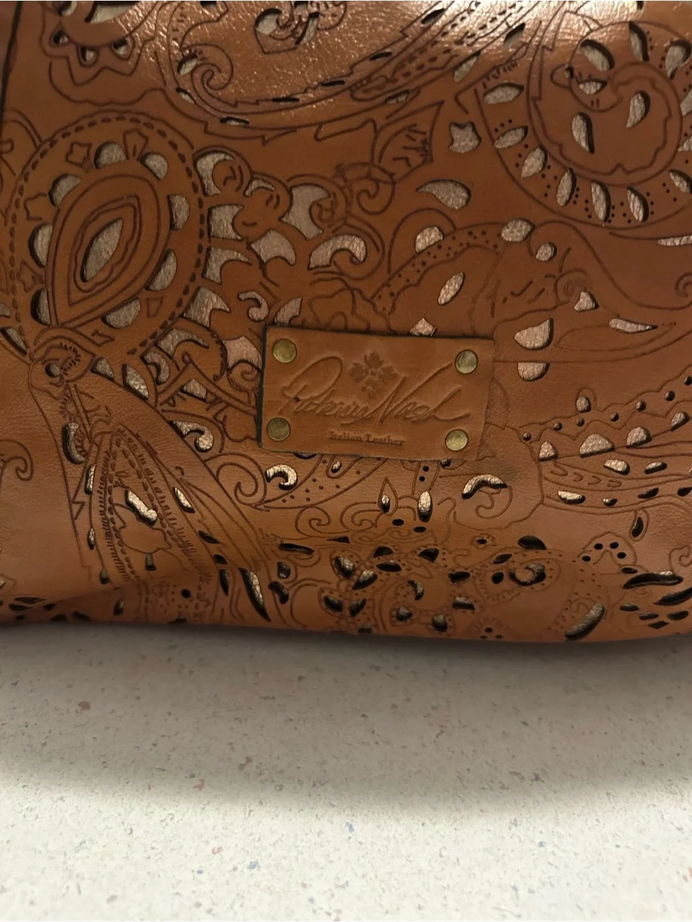 Patricia Nash Cutout Leather Tote Bag in Tan